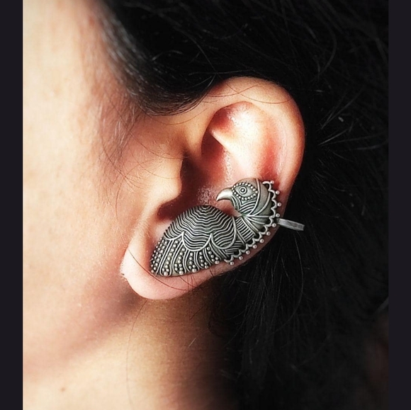 Silver Parrot Bird Earrings - Picture 1 of 4